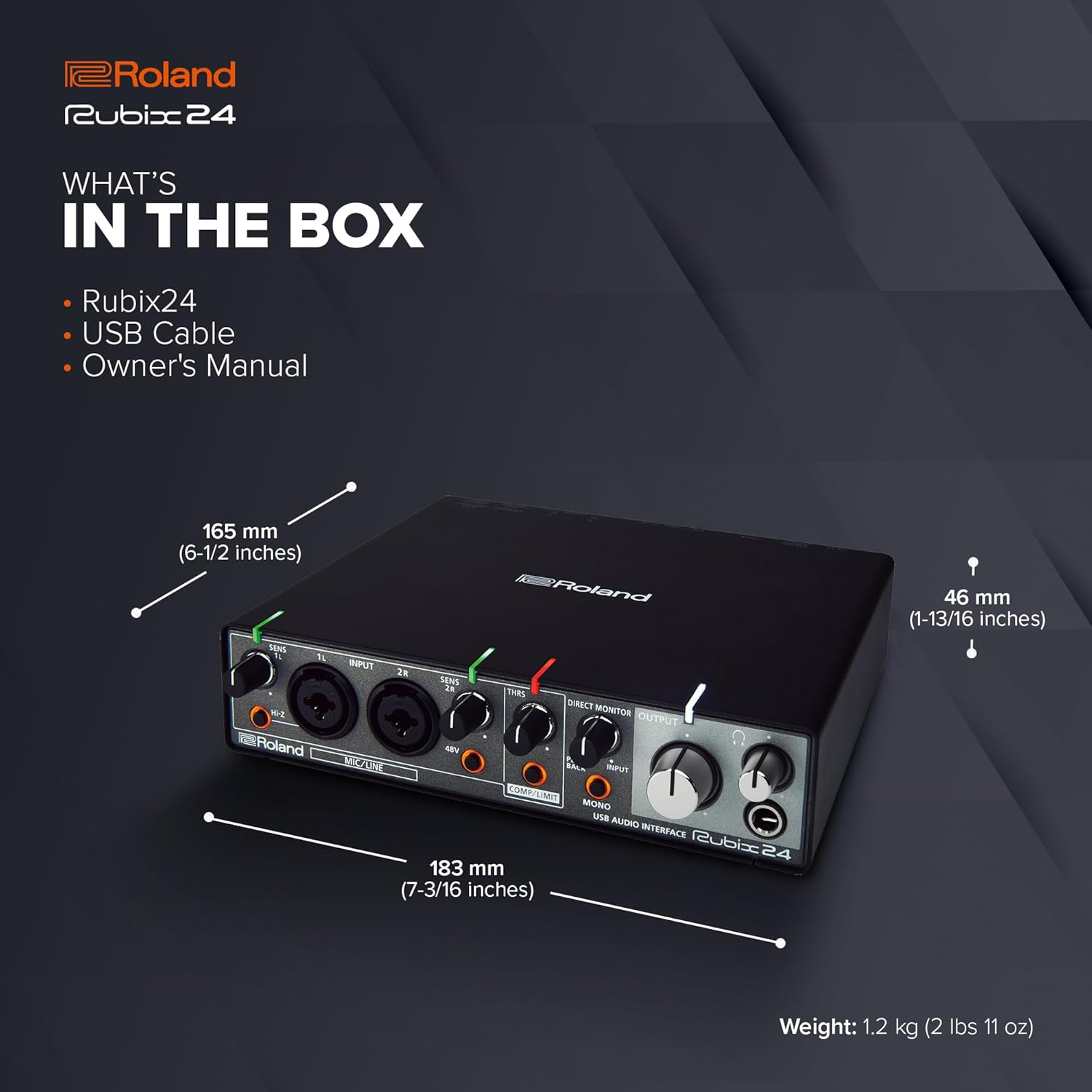 Roland Rubix24 2-In/4-Out USB Audio Interface | High-Resolution Audio | Record with Mics, Guitars, Keys & More | Compact & Durable Build | Compatible with Mac, PC & iPad | Expanded I/O Features