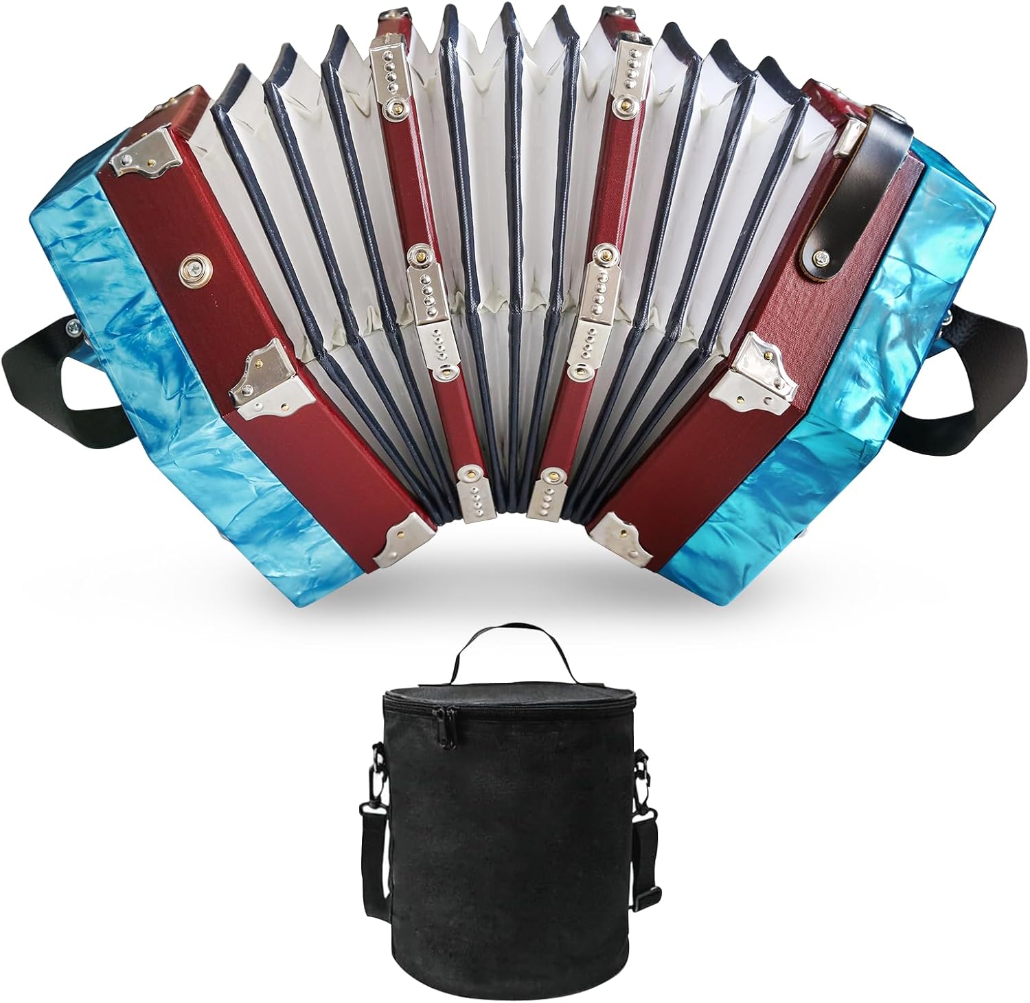 Concertinas,20-key accordion for adults, professional accordion for beginners, adjustable hand straps, instrument accessories (BULE-1)