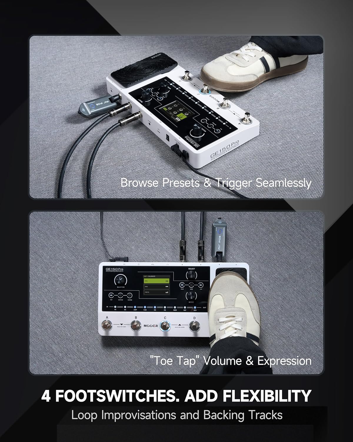 MOOER GE150 Pro Guitar Amp Modelling Multi Effects, Reverb, Delay, Looper Drum with 4 Footswiches, Expression Pedal, USB OTG Live Recording, MNRS GNR and GIR Loader