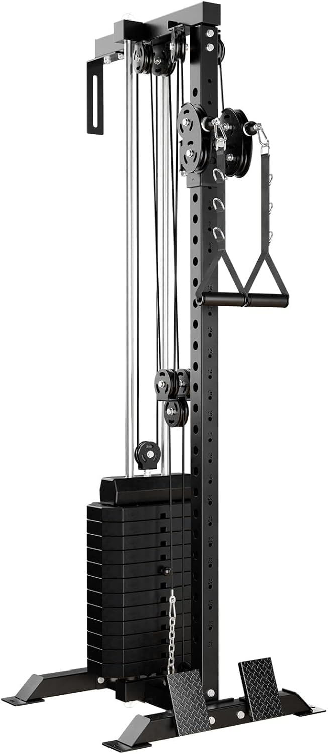 Mikolo Wall Mount Cable Station, Cable Crossover Machine with Dual Pulley System and 18 Adjustable Positions for Home Gym Fitness Equipment