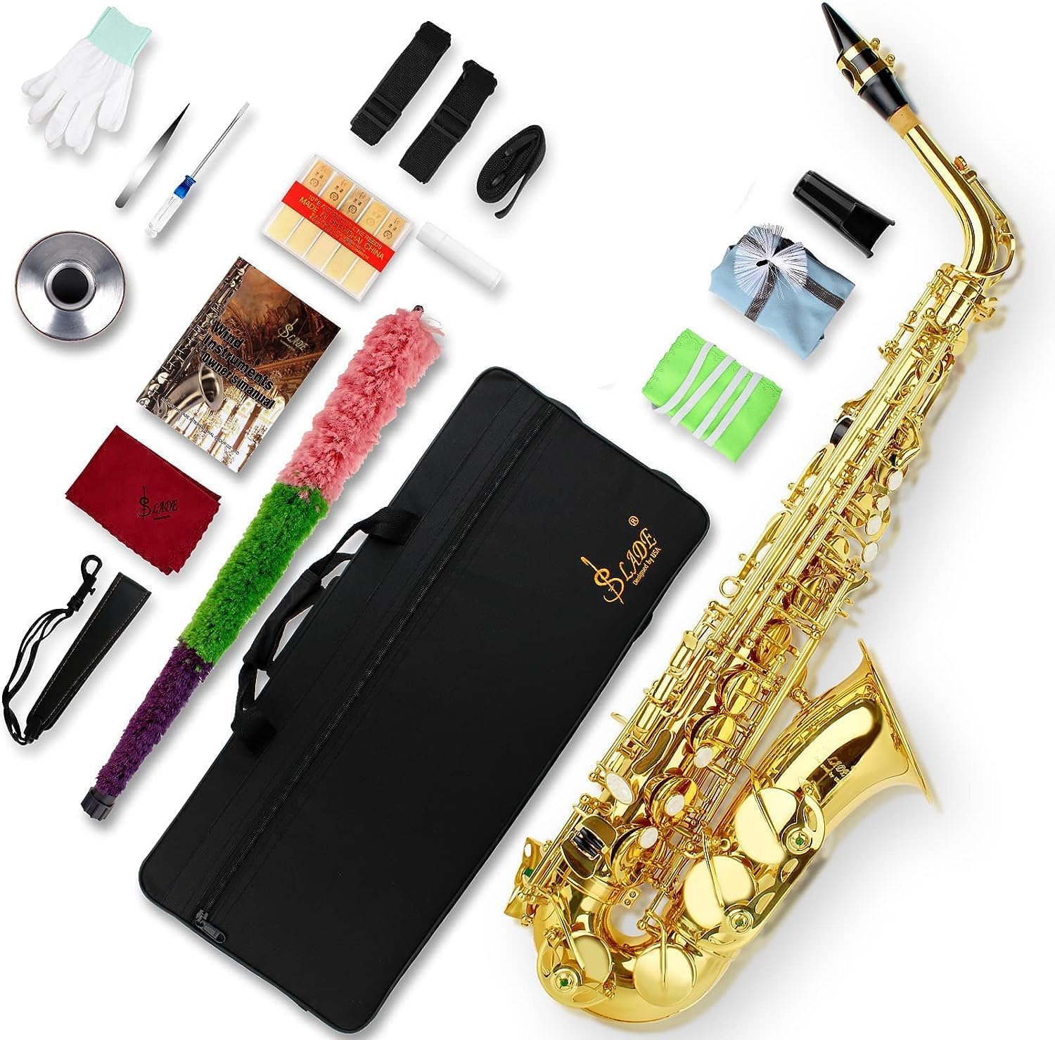 SLADE Alto Saxophone Eb Alto Saxophone for Beginner Students, Gold, WSS948