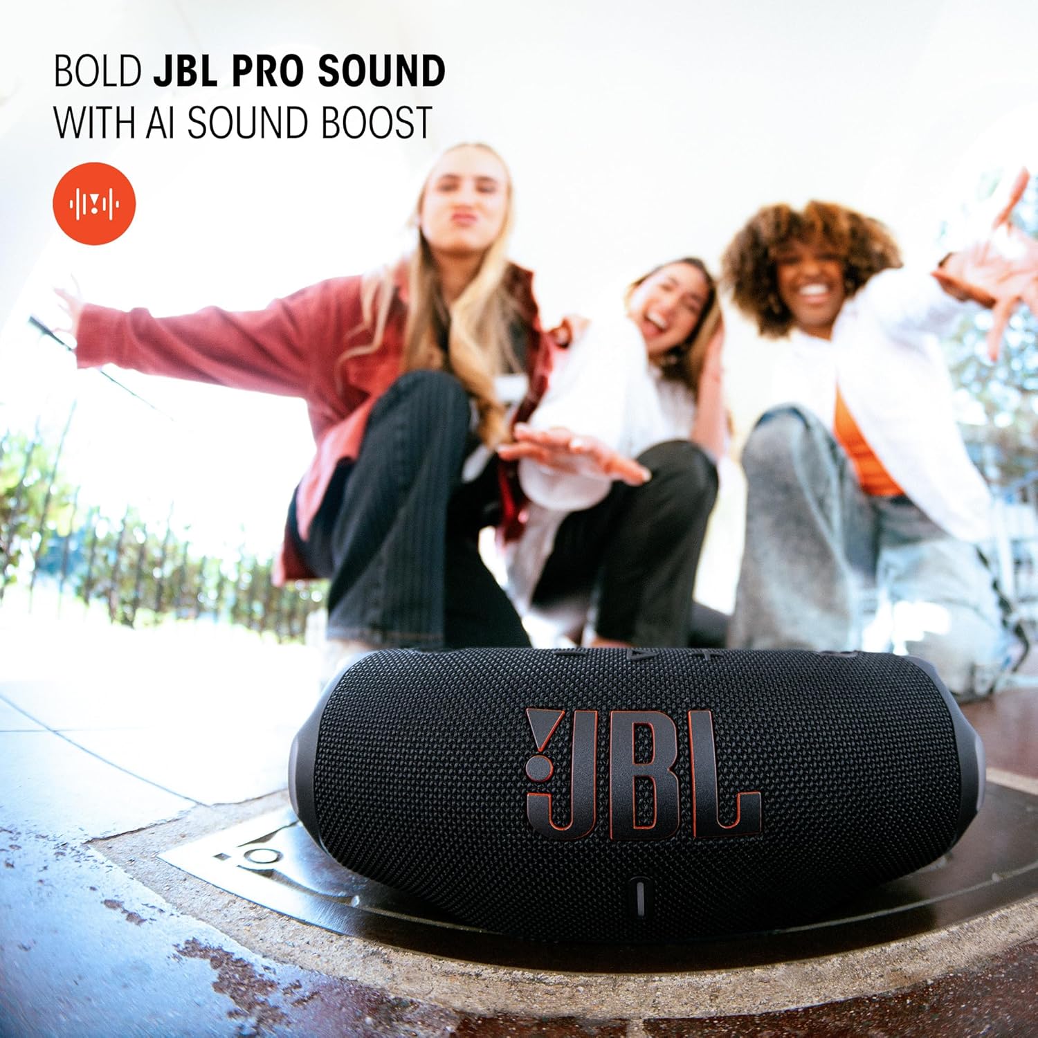 JBL Charge 6 - Portable Waterproof & Drop-Proof Bluetooth Speaker, Bold JBL Pro Sound with AI Sound Boost, 28Hrs of Playtime, Built-in powerbank & Comes with a Sturdy/Removable Carrying Strap (Black)