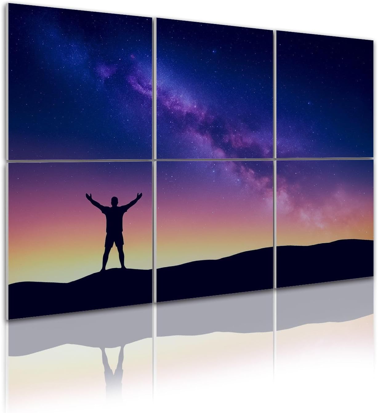 6 Pack Art Acoustic Panels Purple Milky Way silhouette standing man Sound Absorbing Panel 48