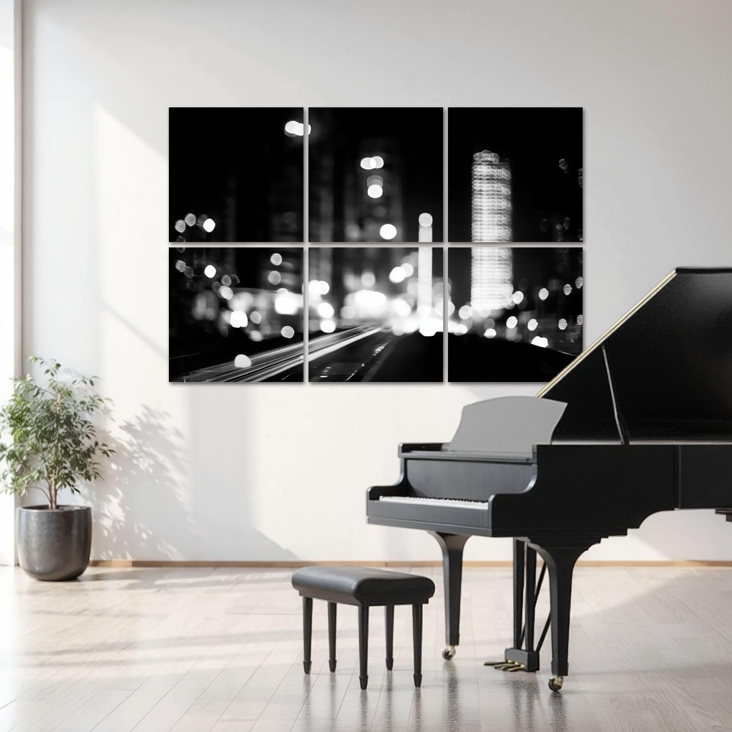 6 Pack Art Acoustic Panels black white abstract light city night Sound Absorbing Panel 48