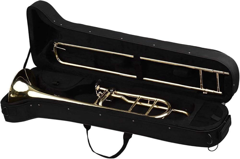 Upgraded Bb Flat Tenor Slide Trombone with F Trigger Complete Set with Mouthpiece, Carry Case, Gloves, and Cleaning Cloth