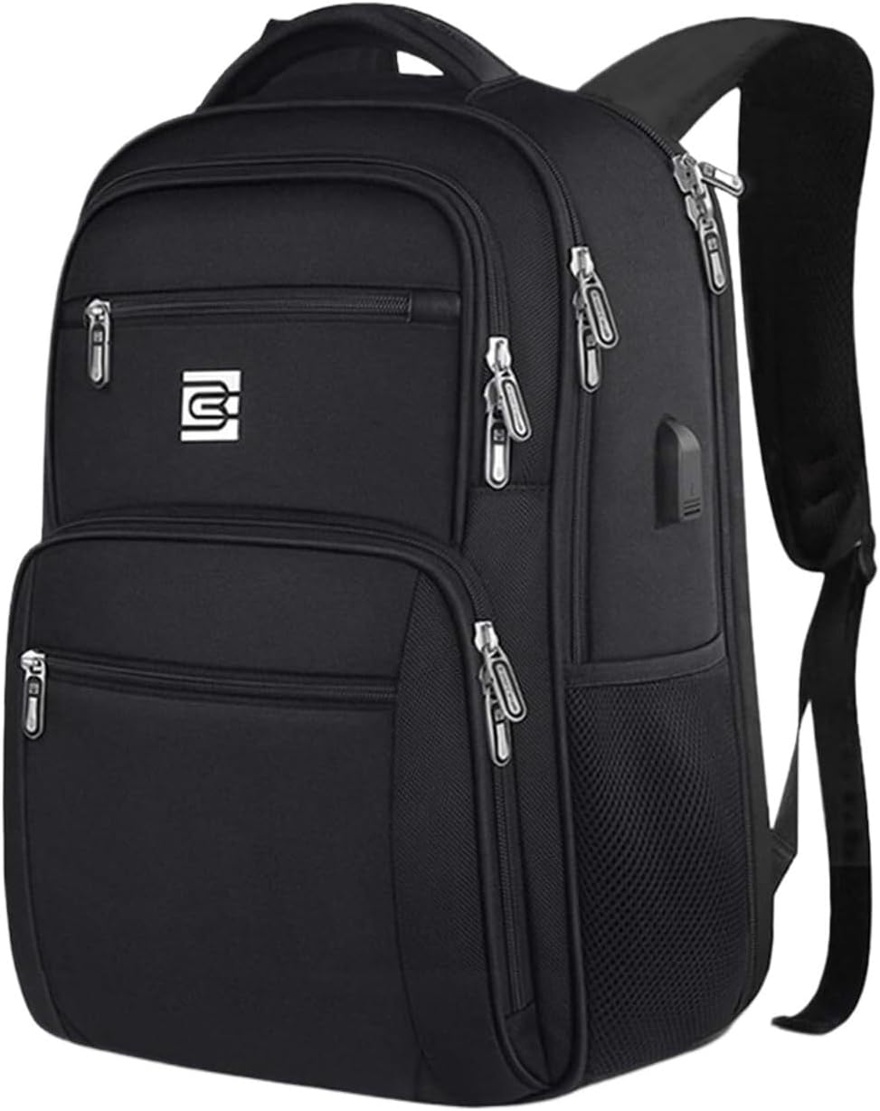 Unisex Backpack Business Laptop Daypack Travel Rucksack with USB Charging Port Waterproof College Computer Bag for Women & Men Fits 15.6 Inch and Notebook New Black