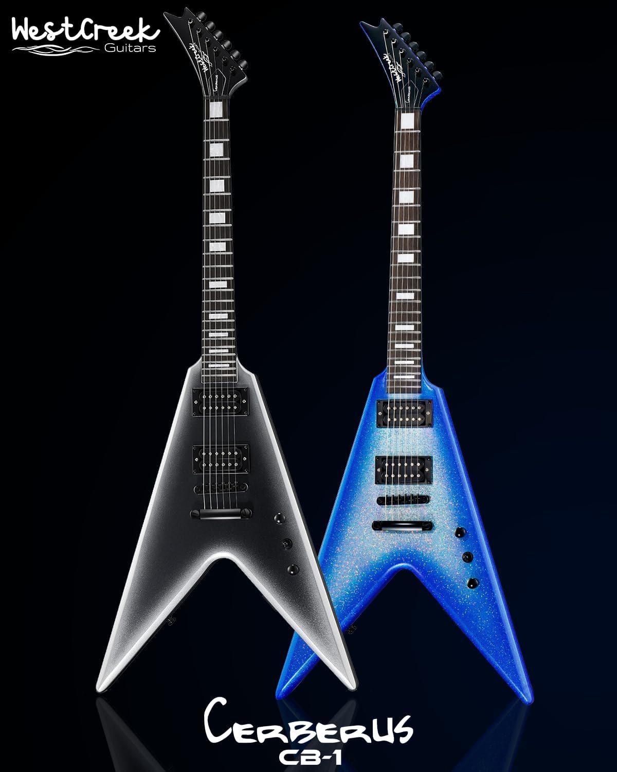 WestCreek CERBERUS Solid Body Electric Guitar, V Heavy Metal Guitar, Right Handed, Rounded End Frets, Bone Nut, Rosewood Fretboard, Mahogany Body