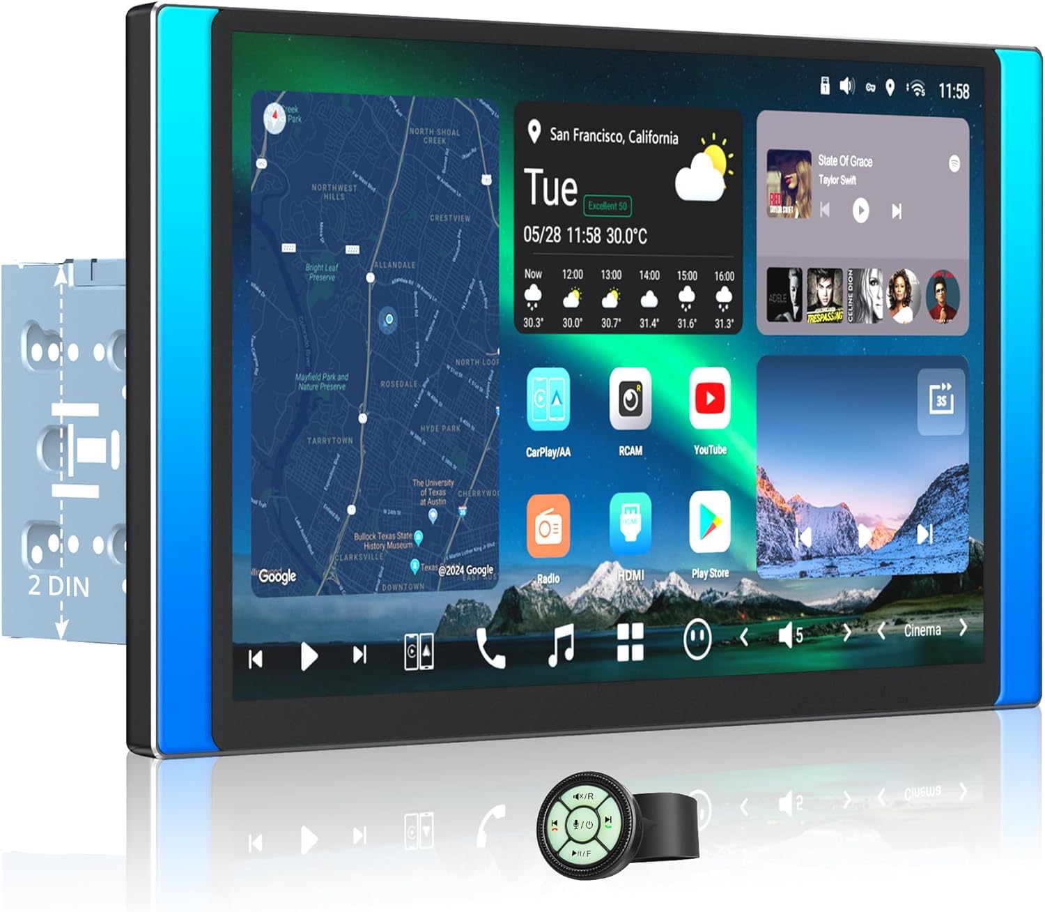 AC-44F60 Watchband Style Multifunctional Wireless Remote,for X10G225E,12.5 inch QLED AI Android Double Din Car Stereo, 8G+128G, 4G LTE,Wireless Carplay & Android Auto,Dual Bluetooth & WiFi