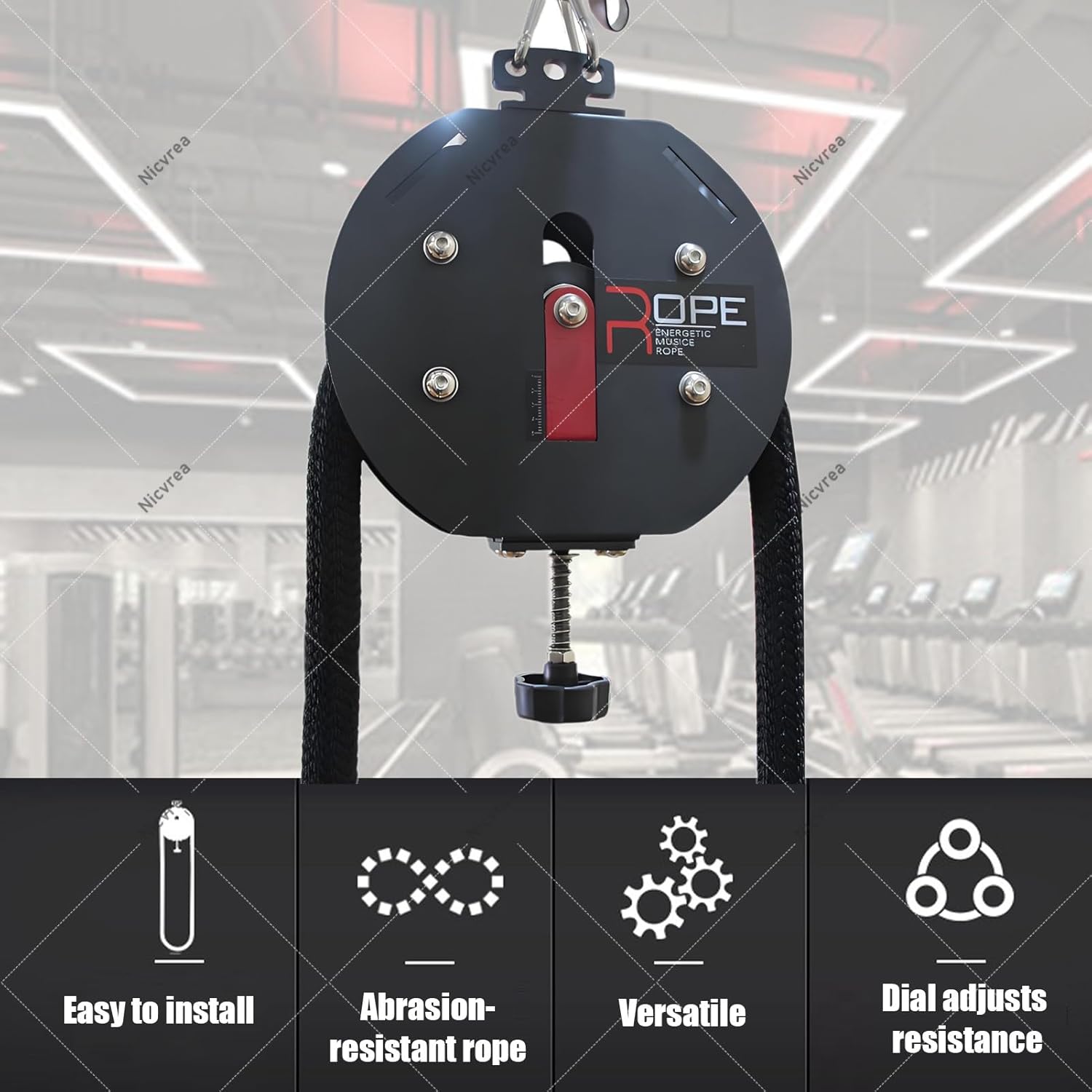 Endless Rope Pulley System, Steel Drum Mounts on Upright, Closed-Loop Nylon Rope, Home Gym Infinity Rope for Interval Resistance Training