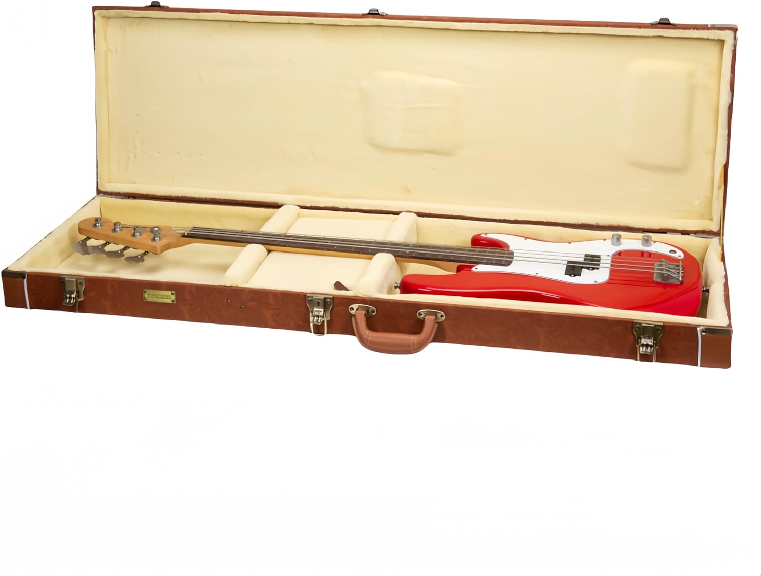 Crossrock Relief Series Bass Guitar Case for Fender Precision & Jazz | Carved Red Wood Finish, Ivory Plush Interior, Lock – Premium Wooden Hardshell