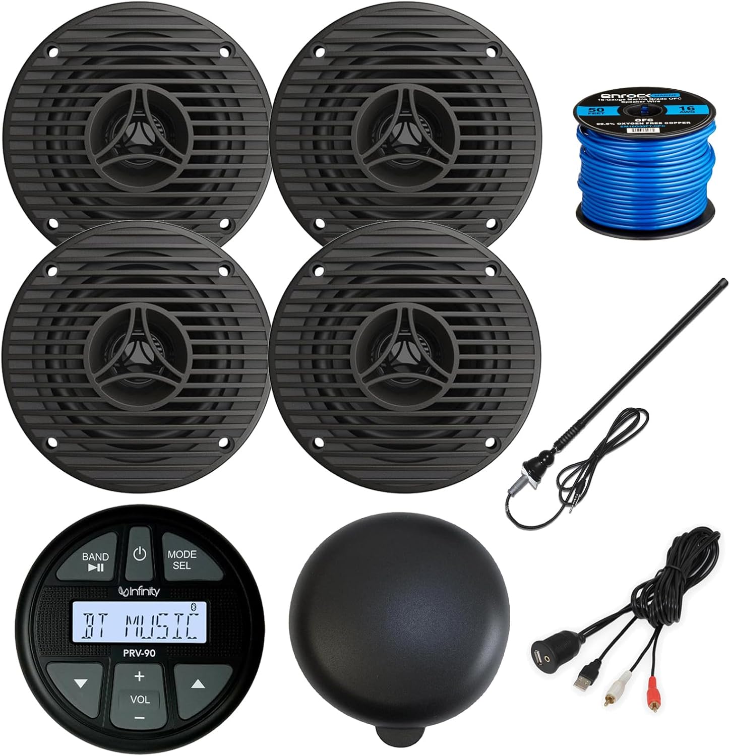 Gauge Style AM/FM Bluetooth AUX/USB Round Radio Marine Stereo Digital Media Receiver, 3.5