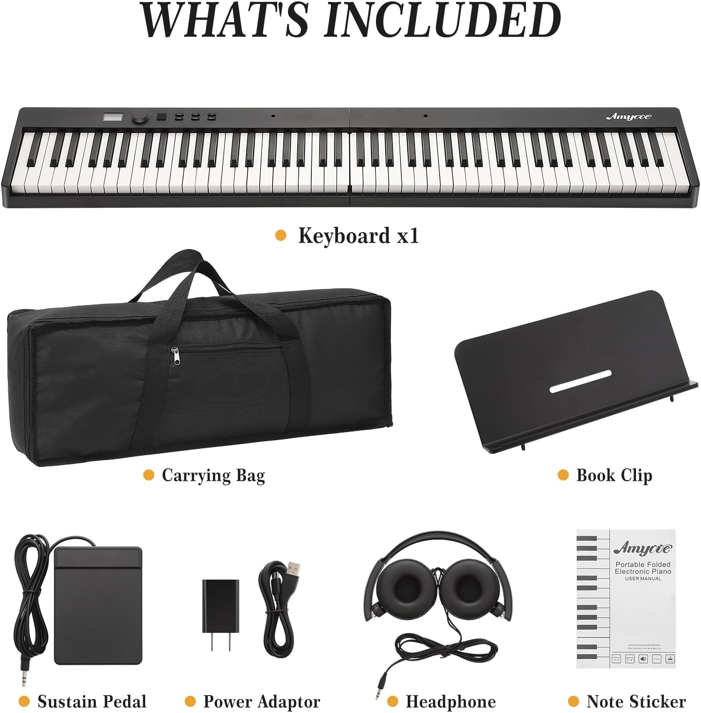 88-Key Portable Foldable Electronic Piano - Touch Sensitive Keyboard, 128 Tones, MIDI Support, Comprehensive Starter Package with Headphones & Carrying Bag