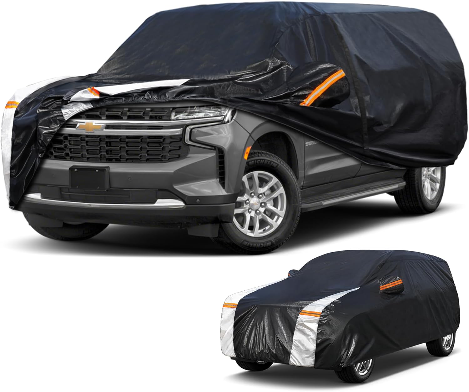 Large SUV Car Cover for Chevy Suburban 100% Waterproof All Weather, Heavy Duty Outdoor Full Exterior Covers Rain Sun Wind UV Protection.