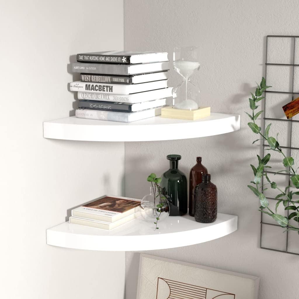 Home Décor Floating Corner Shelves 2 pcs High Gloss White 13.8