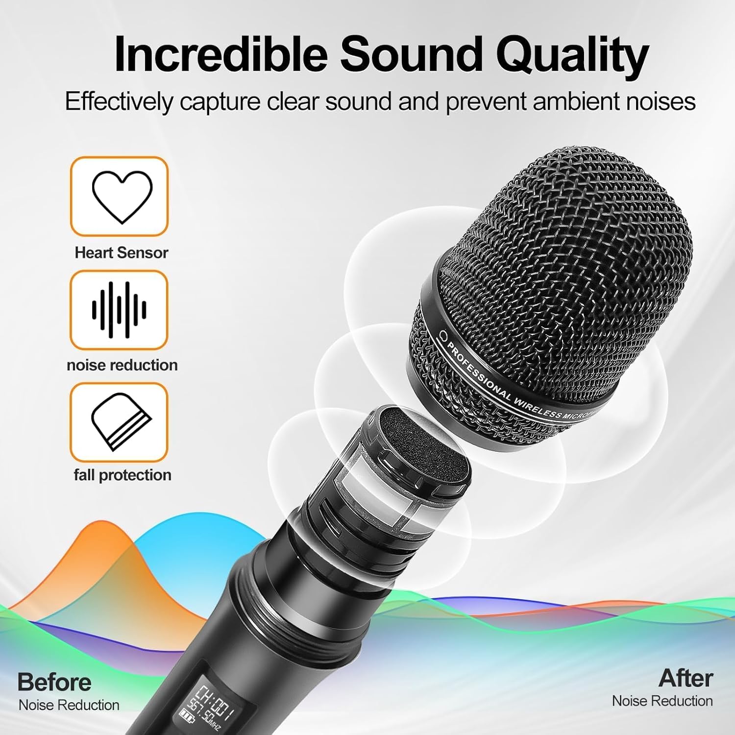 Wireless Microphone System, UHF Professional Karaoke Mic With Feedback Suppression, Auto Scan & Pair, Reverb - 262ft Range, 2x100 Dual Metal Dynamic Cordless Microphones for Church/Wedding/DJ/Meeting