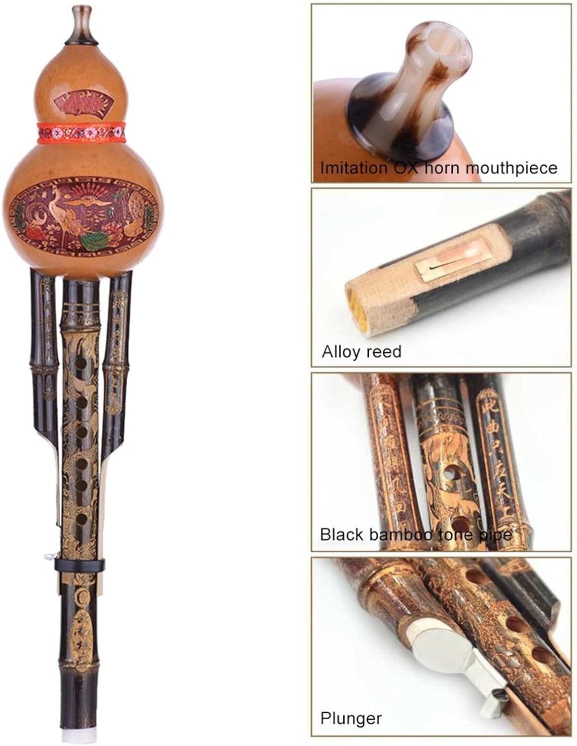 FLFL Hulusi Hulusi 3 Tone C-Key Cucurbit Flute Aluminum with Copper Plated Pipes Instrument with Case (Color : 02)