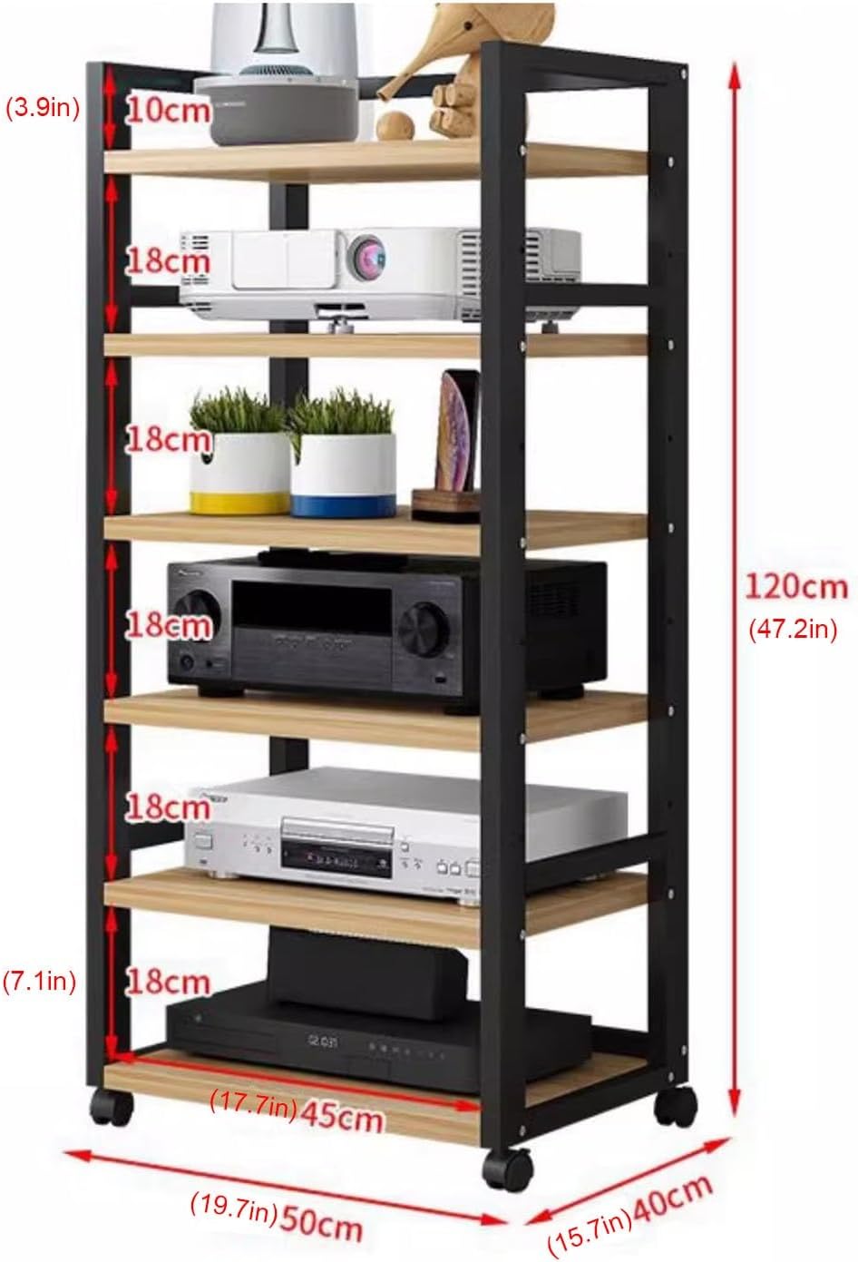 Movable Media Stand 6-Tier Movable Audio/Video Media Stand Media Center Stereo Component Storage Cabinet (Color : C)