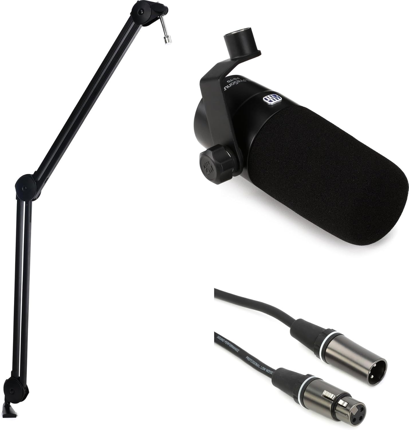 PreSonus PD-70 Dynamic Cardioid Broadcast Microphone with Boom Arm Bundle for Podcasting, Streaming, Recording, and Vocal Applications – Professional Studio Quality Sound