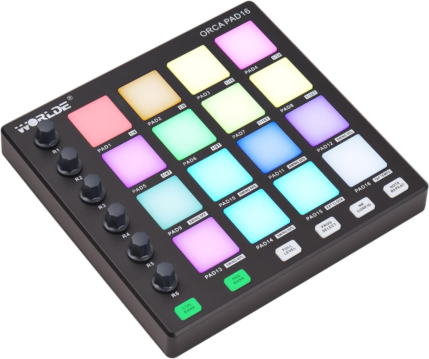 MIDI Controller Strike Pad Midi Drum Pad Drum machine Beat Maker Usb Midi Keyboard Machine 6 Assignable Knobs Note Repeat Full Level Buttons and Production Software Portable Mini MIDI Controller