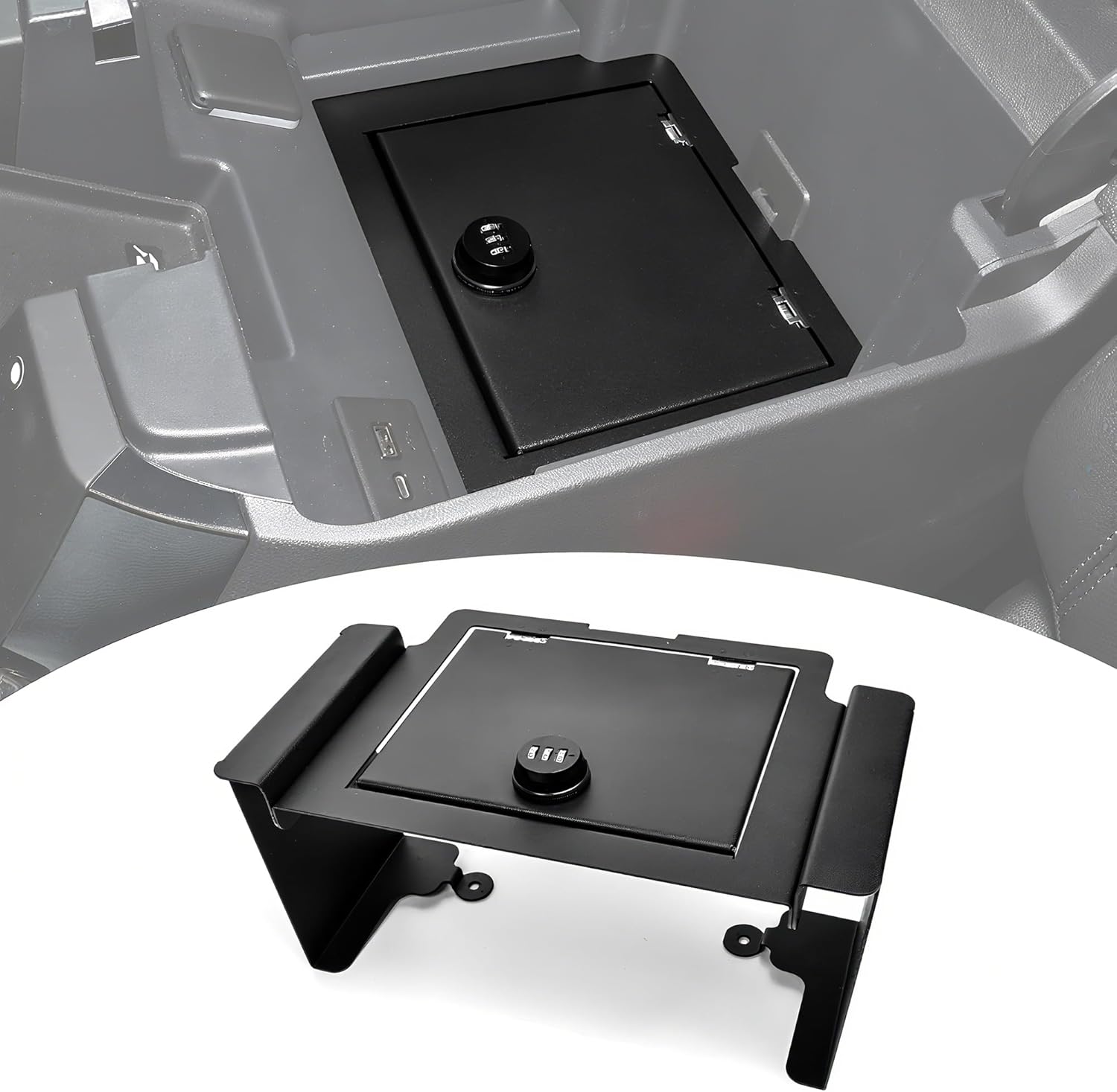 Center Console Gun Safe Organizer for 2023-2025 Chevy Silverado & GMC Sierra, Keyless Entry Lock Box with 3-Digit Combination & Backup Keys, Anti-Theft Vehicle Security Vault
