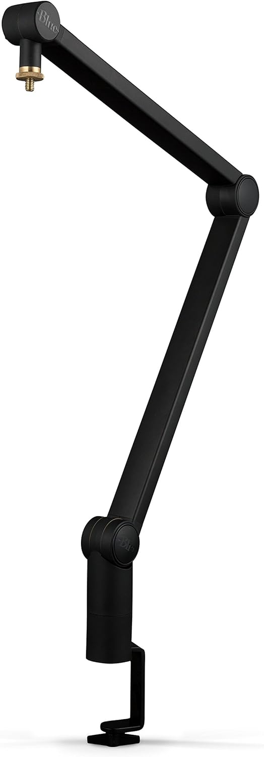 Blue Microphones Compass Premium Tube-Style Microphone Broadcast Boom Arm with Internal Springs, Desktop Clamp and Built-in Cable Management for Recording, Gaming, Streaming, Podcasting - Black