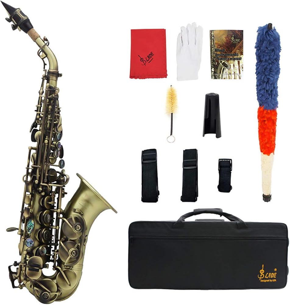 Vintage Style Bb Soprano Saxophone Sax Brass Material Woodwind Instrument with Carry Case Gloves Cleaning Cloth Brush Sax Strap Mouthpiece Brush