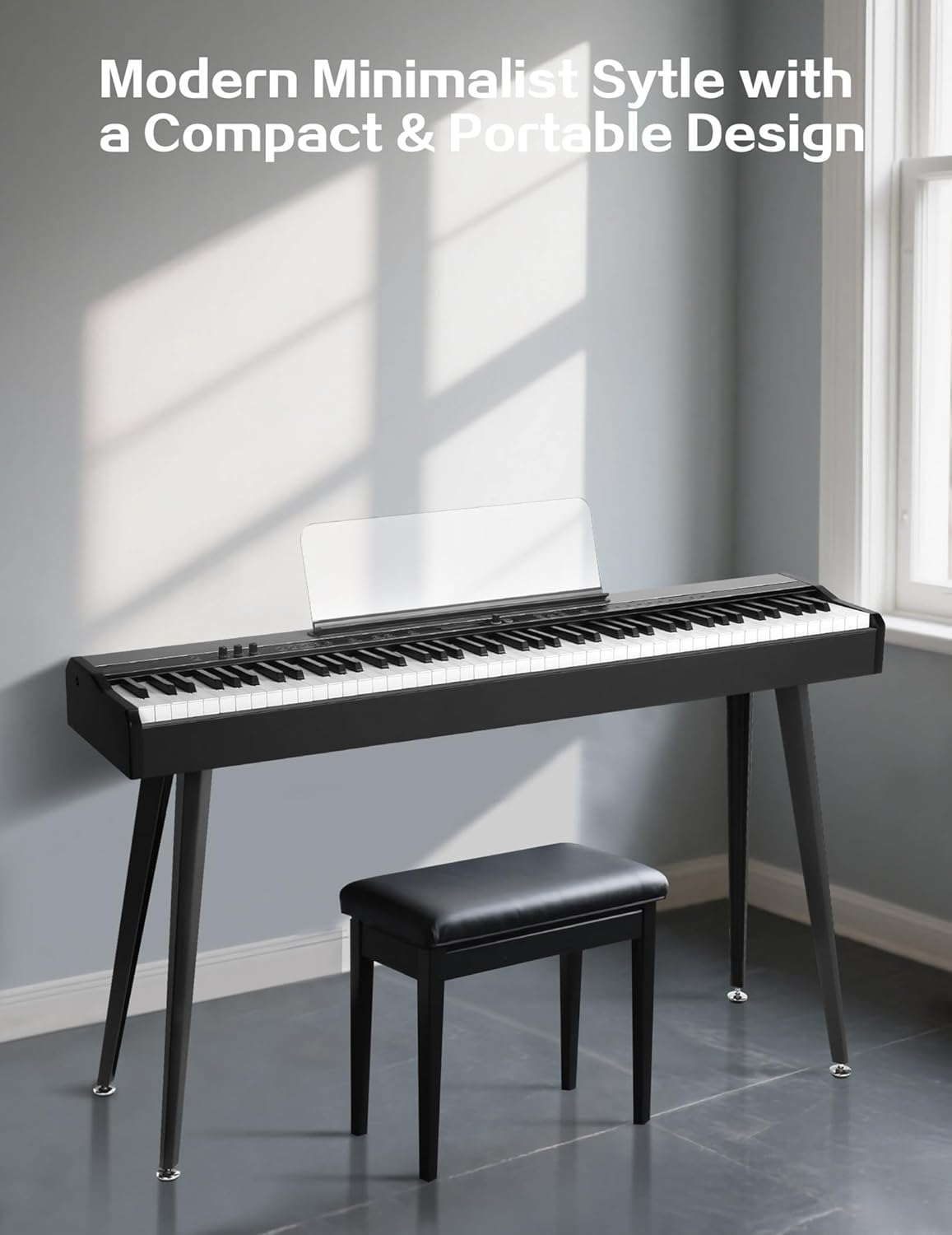 88-Key Hammer Action Digital Piano | Professional Fully Weighted Keyboard Digital Piano for Beginners, Dual Stereo, 3 Pedals, USB/MIDI Connectivity