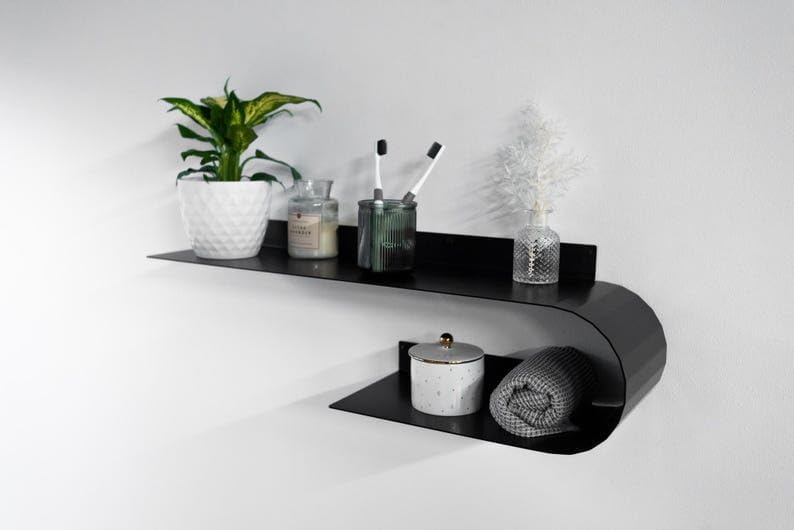 Wall Mount Metal Handmade Shelf, Curved Metal Wall Shelf for Bathroom, Wandregal Metall, Modern Floating Shelves, Floated Wavy Shelves