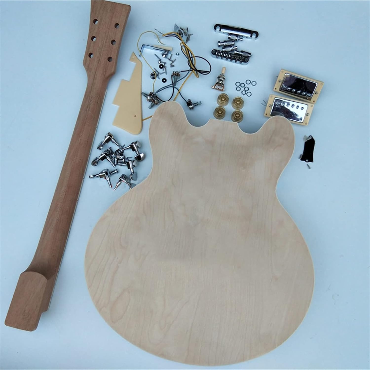 DIY Electric Guitar Kit 43 Inches Semi Finished Electric Guitar Semi Hollow Body&Rosewood Fingerboard with All Hardware