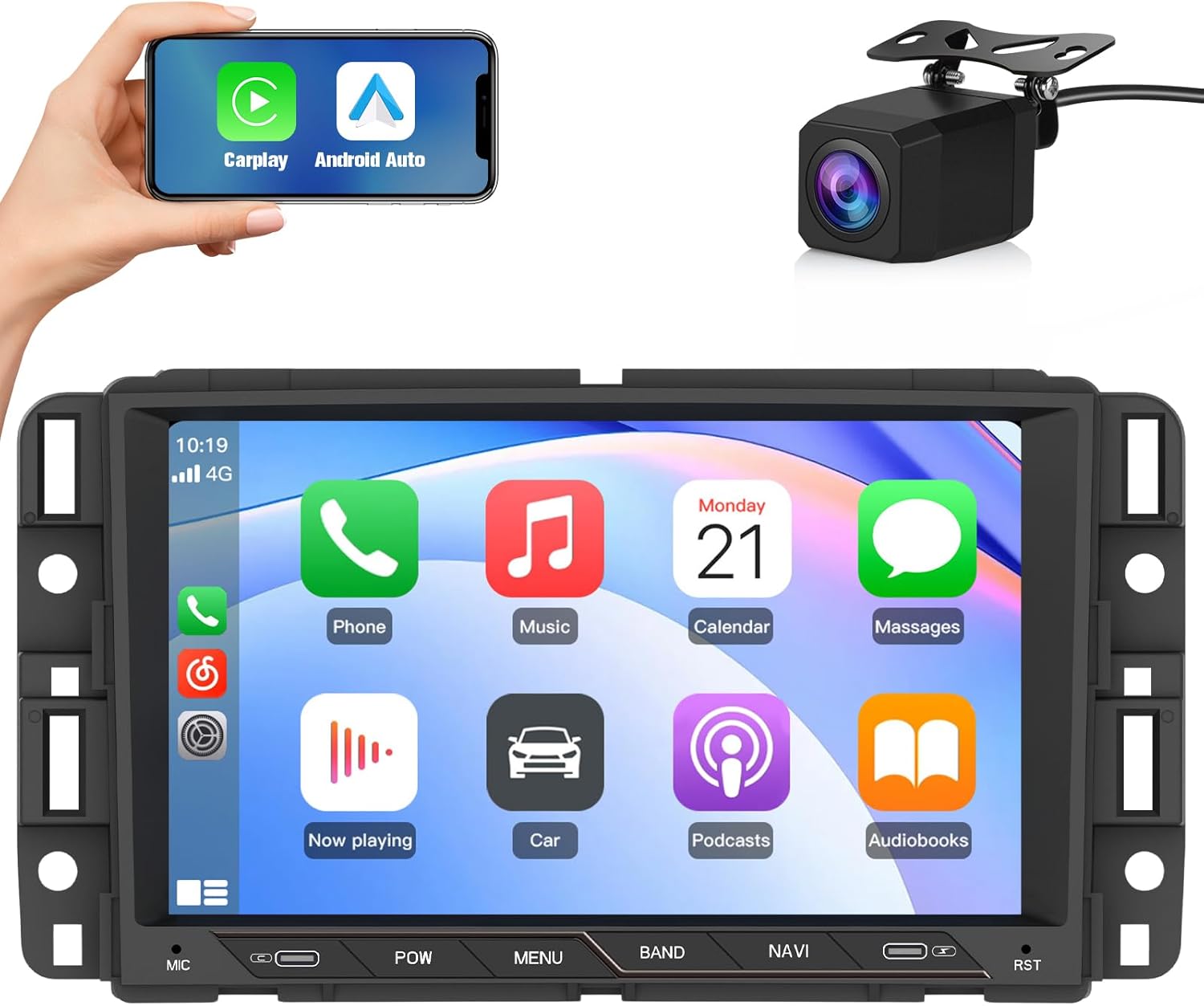 Car Stereo for Chevy Silverado GMC Sierra Yukon 2007-2013 Head Unit Radio CarPlay Android Auto with GPS Navigation Bluetooth Backup Camera