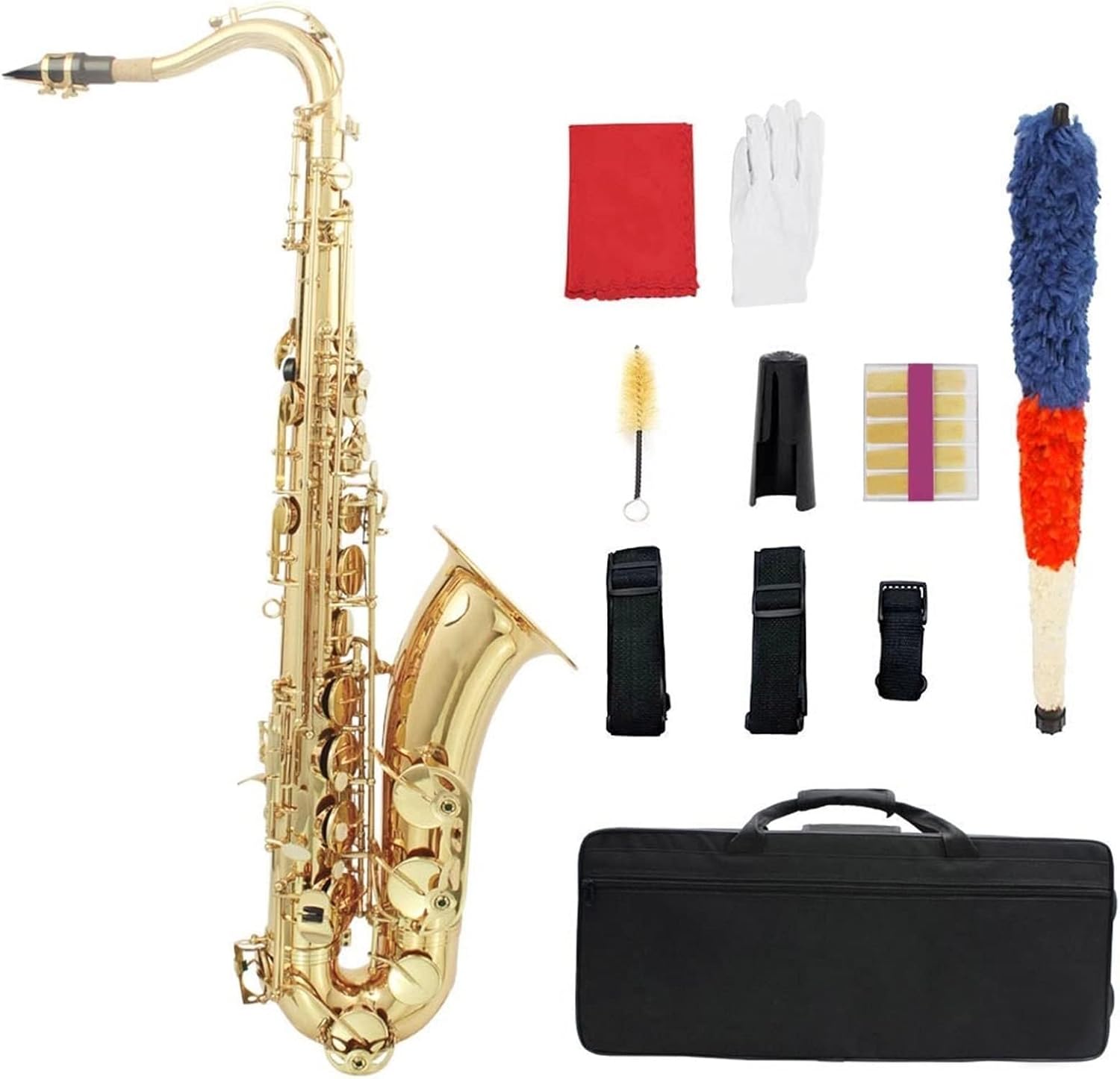 Bb Tenor Saxophone Brass Lacquered Gold B Flat Musical Woodwind Instrument with Case Student Saxophone Beginner(Gold)
