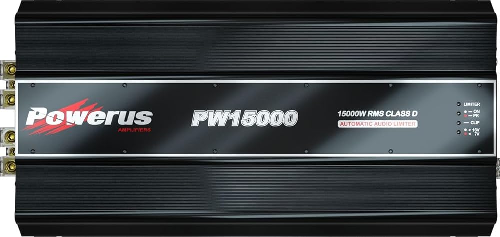 POWERUS15000.1 Car Amplifier 1 Ohm 15,000 Watts RMS Class D Audio Mono Amp Speaker Automatic Audio Limiter Advanced Protection Circuits - PW15000
