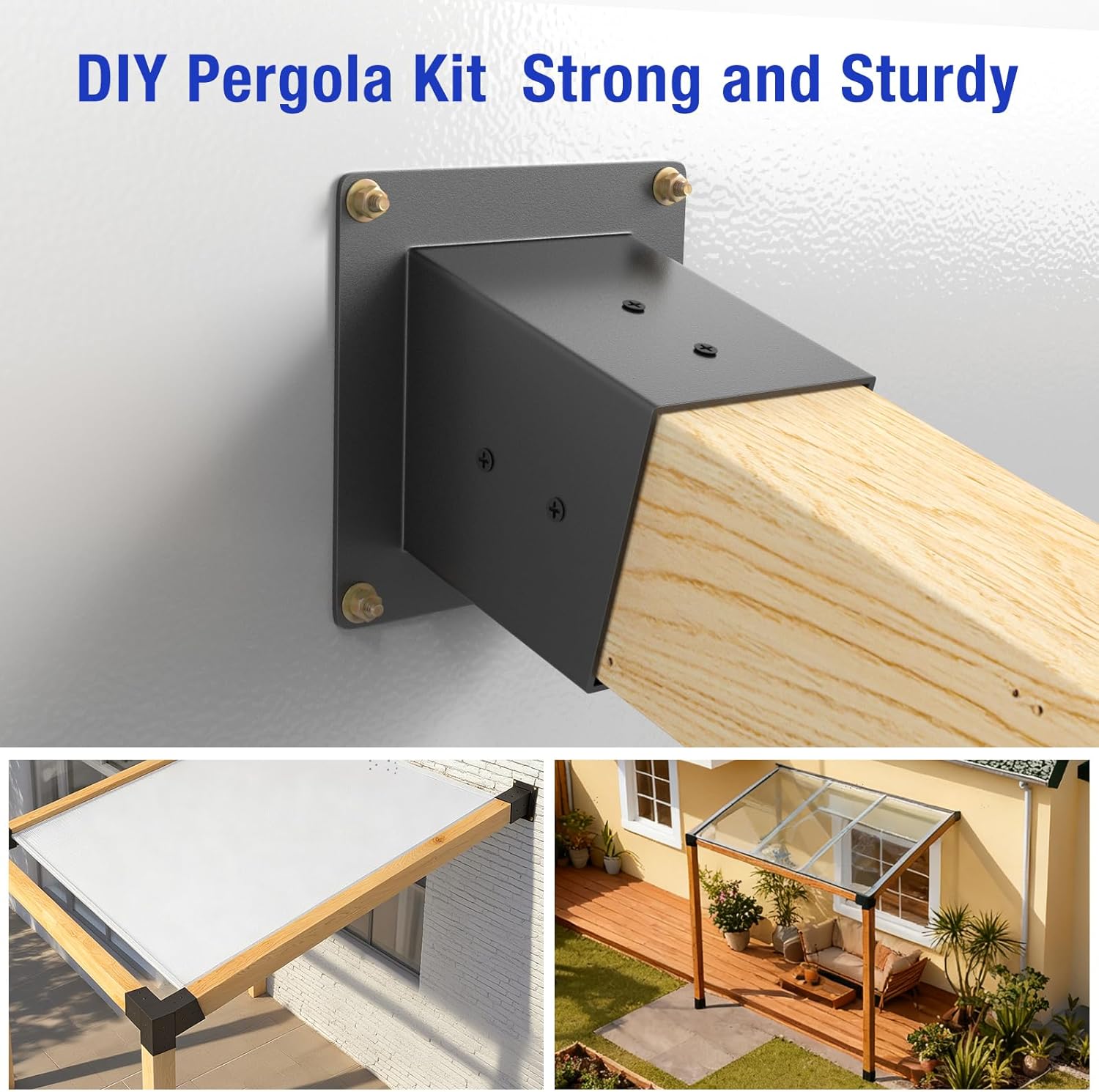 15° Slanted Roof Pergola Brackets, 3-Way Roof Wall Mount Extension Pergola Kit, Angled 4''x4'' Wood Post Base Bracket, Corner Bracket for Gazebos, Patio Pergolas, Log Cabin (6PCS)