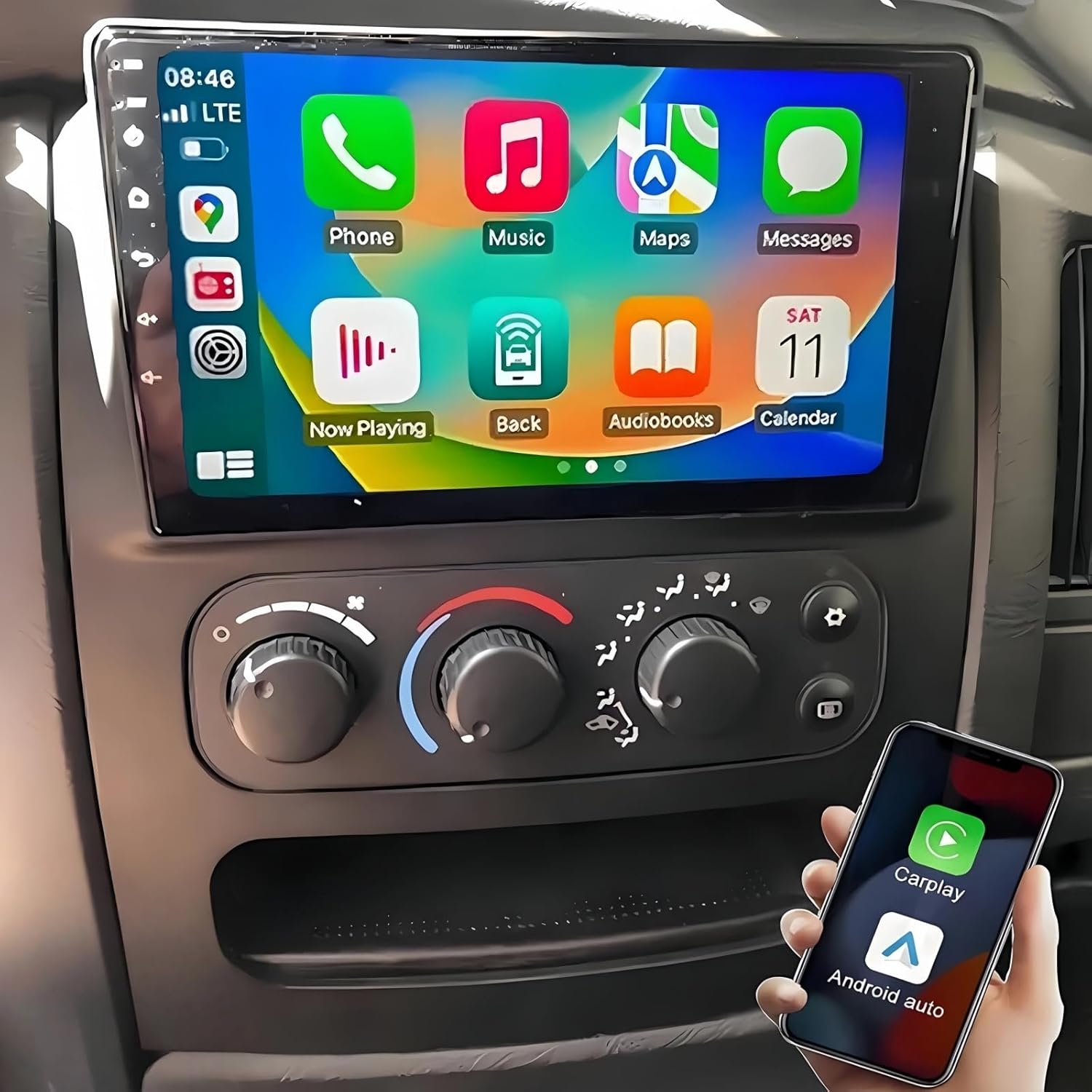 9 inch Car Stereo Radio for Dodge Ram 1500 2500 3500 2003 2004 2005, Android 13 Touchscreen Car Radio Stereo with CarPlay/Android Auto, Support GPS Navi Bluetooth SWC WiFi FM DSP Backup Camera Mic