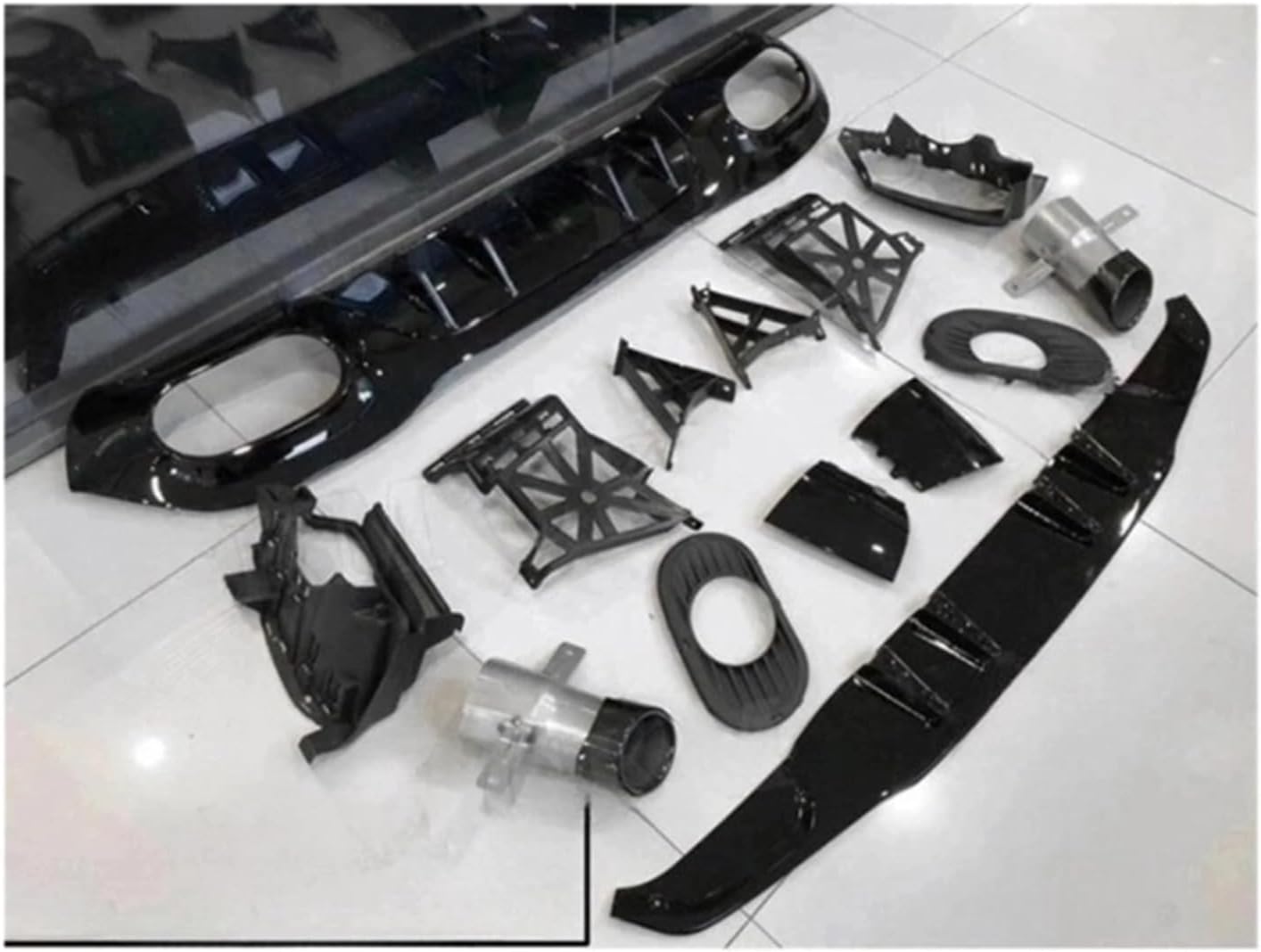 PP Car Bodykits Rear Bumper Lip Diffuser Splitters Exhaust Pipe Tips Compatible For Mercedes Benz A Class W177 A180 A200 A250 A35 2019 2020(Black For Hatchback)