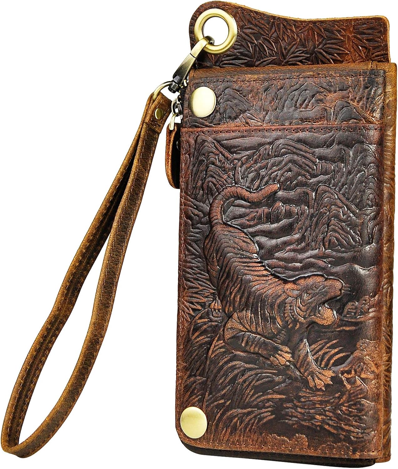 Retro Genuine Leather Bifold Wallet for Men RFID Blocking Anti Theft Security Design (Tiger)
