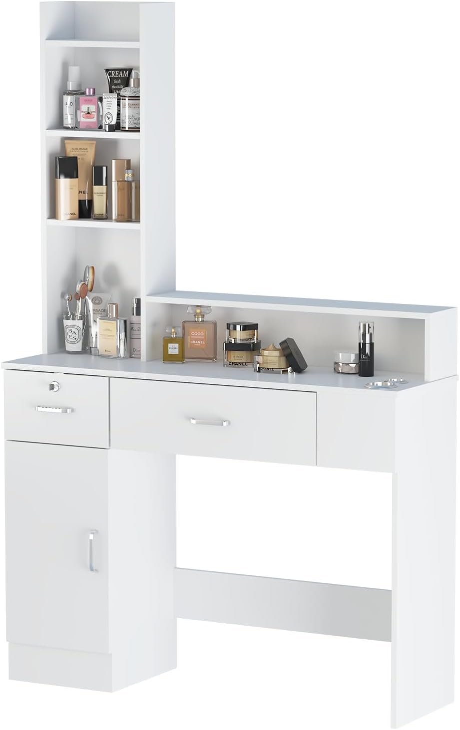 Salon Stations for Hair Stylist, Modern Locking Wall Mount Barber Hair Styling Station, Corner Salon Station Organizer Makeup Vanity for Bedroom, Bathroom, Hairdresser (White-1)