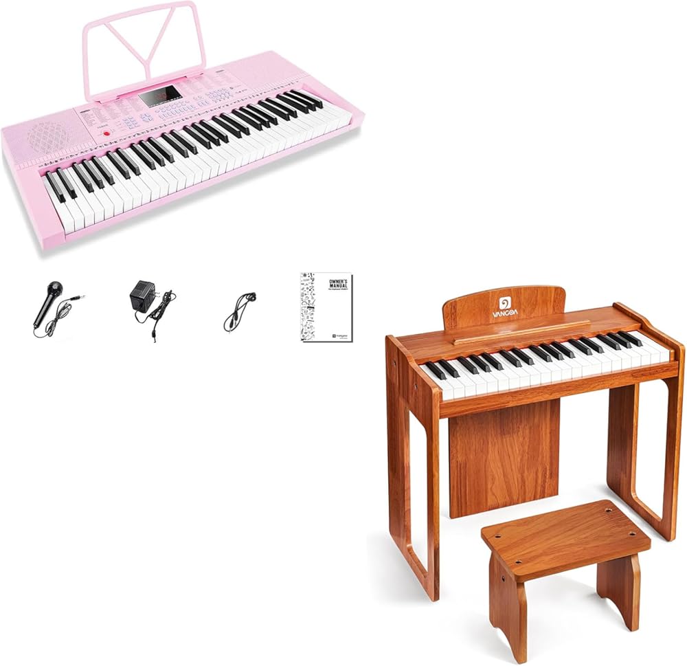Vangoa VGK610 Piano Keyboard, 61 Mini Keys Portable Music Keyboard for Beginners Pink and Kids Piano Keyboard, 37 Keys Digital Piano for Kids