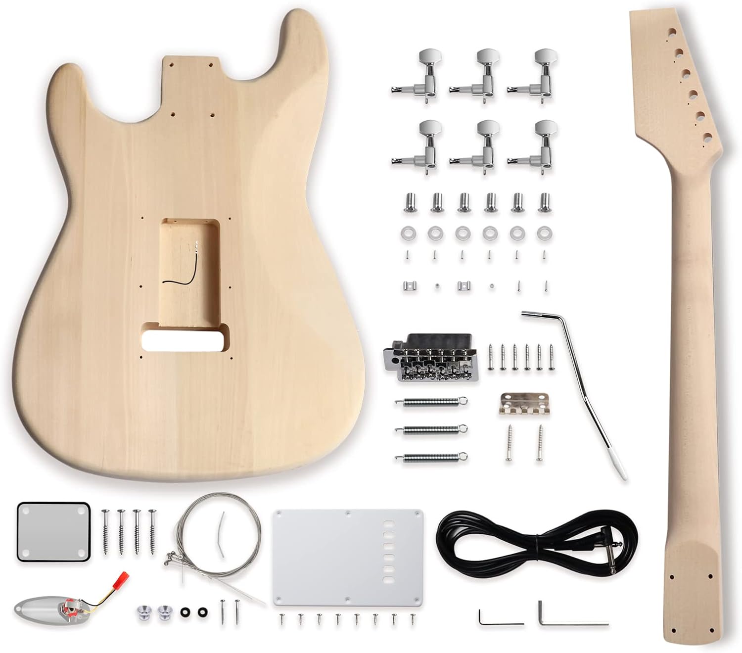 DIY Electric Guitar Kit Beginner Kits 6 String Right Handed with Basswood Body Maple Neck Poplar Laminated Fingerboard Build Your Own Guitar.