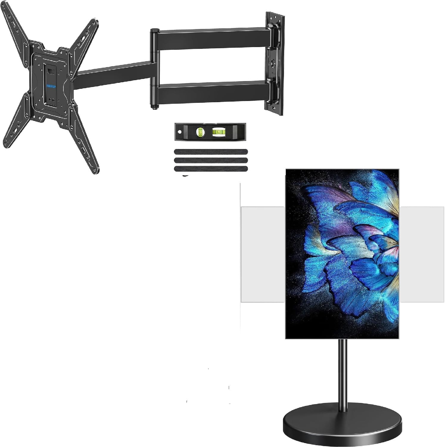 MOUNTUP Long Arm TV Wall Mount MU0075 & Rolling Mobile TV Cart Bundle MU1109-B