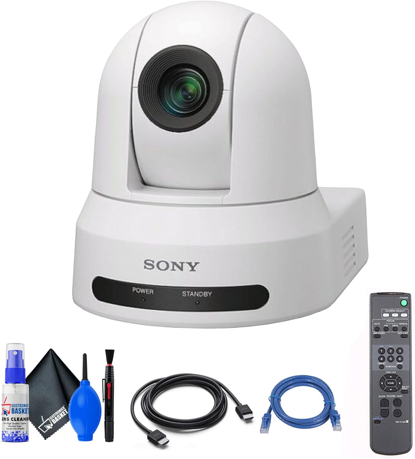 Sony SRG-X40UH 4K/HDMI/USB Optical 40x Zoom PTZ Camera with PoE+ (White) (SRG-X40UH/W) + Cat5e Ethernet Cable + Cleaning Set - Kit (Renewed)