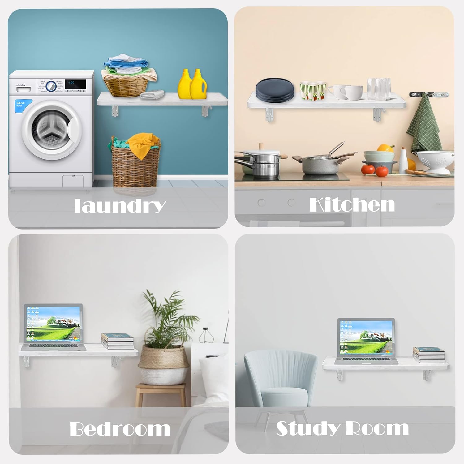 Pmnianhua Wall Mounted Desk,31'' Wall Mounted Drop Leaf Table,Drop Down Table,Folding Table,Fold Down Wall Desk,Floating Desk for Wall Laundry Room Bar Home Office Small Space(White)