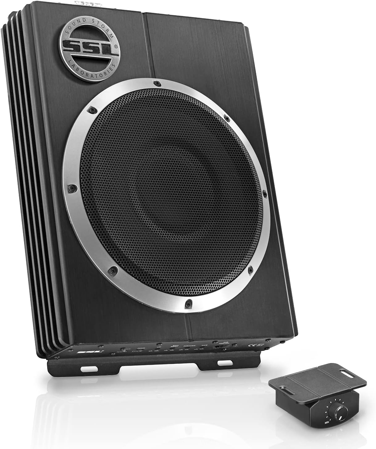 Sound Storm Laboratories LOPRO10 Powered Under Seat Car Subwoofer - 1200 Watts Max, Single 2.6 Ohm, Voice Coil, Built in Amp, Low Profile, Remote Subwoofer Control