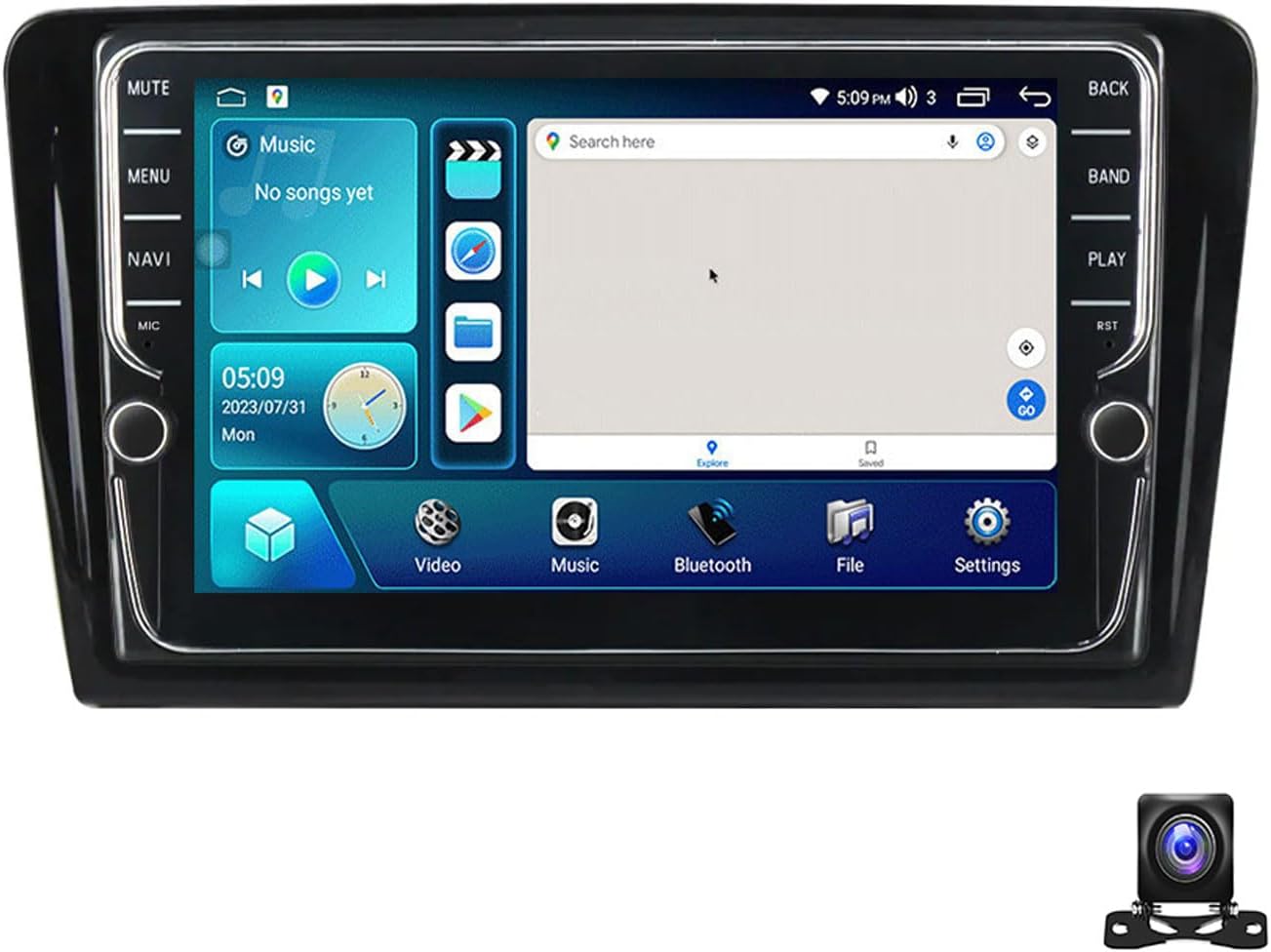 Double Din Car Stereo Bluetooth MP5 Player with Carplay/Auto, 9 Inch Touchscreen Radio Receiver with AHD Backup Camera, Compatible with VW Santana 2013~2017 Support 4G/SWC/DSP,K100S