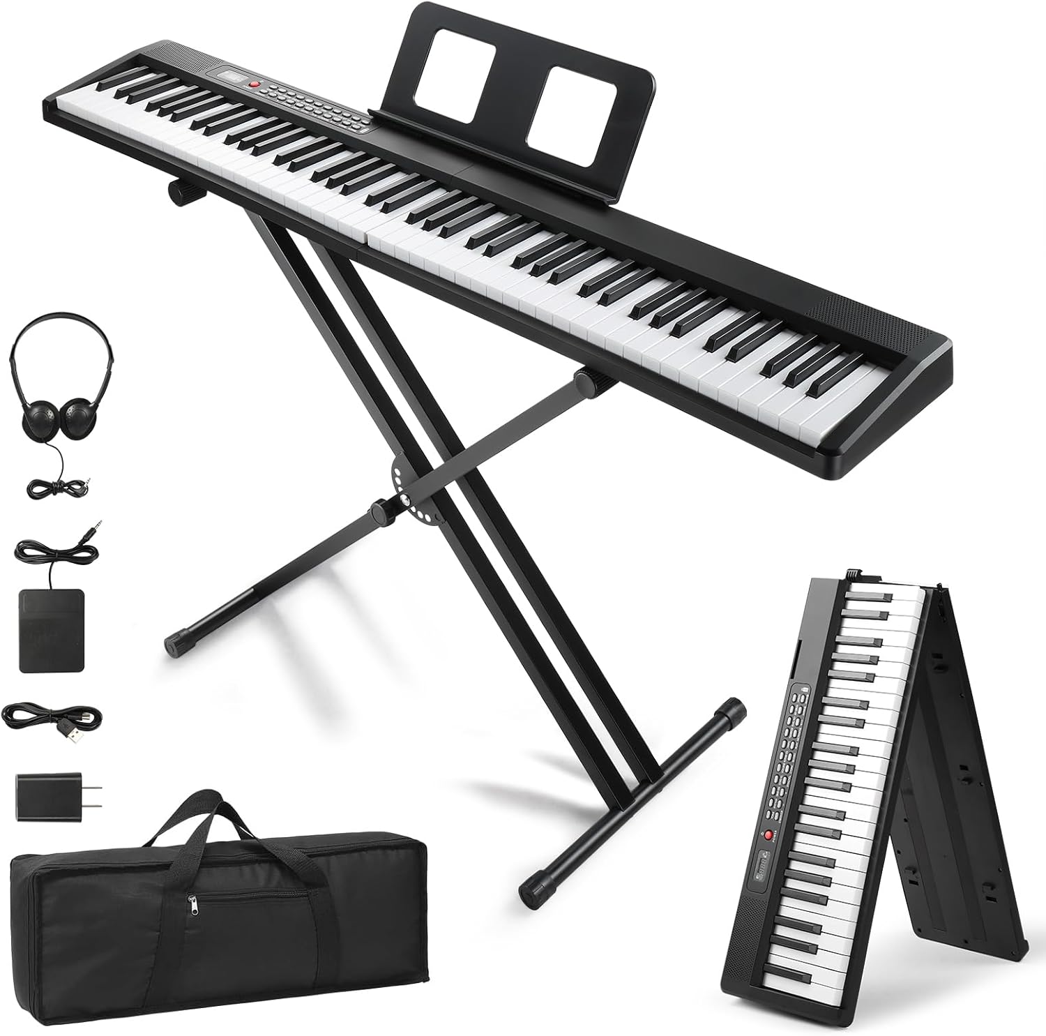 Ktaxon Foldable Keyboard Piano 88 Keys Digital Piano with Adjustable Dual 