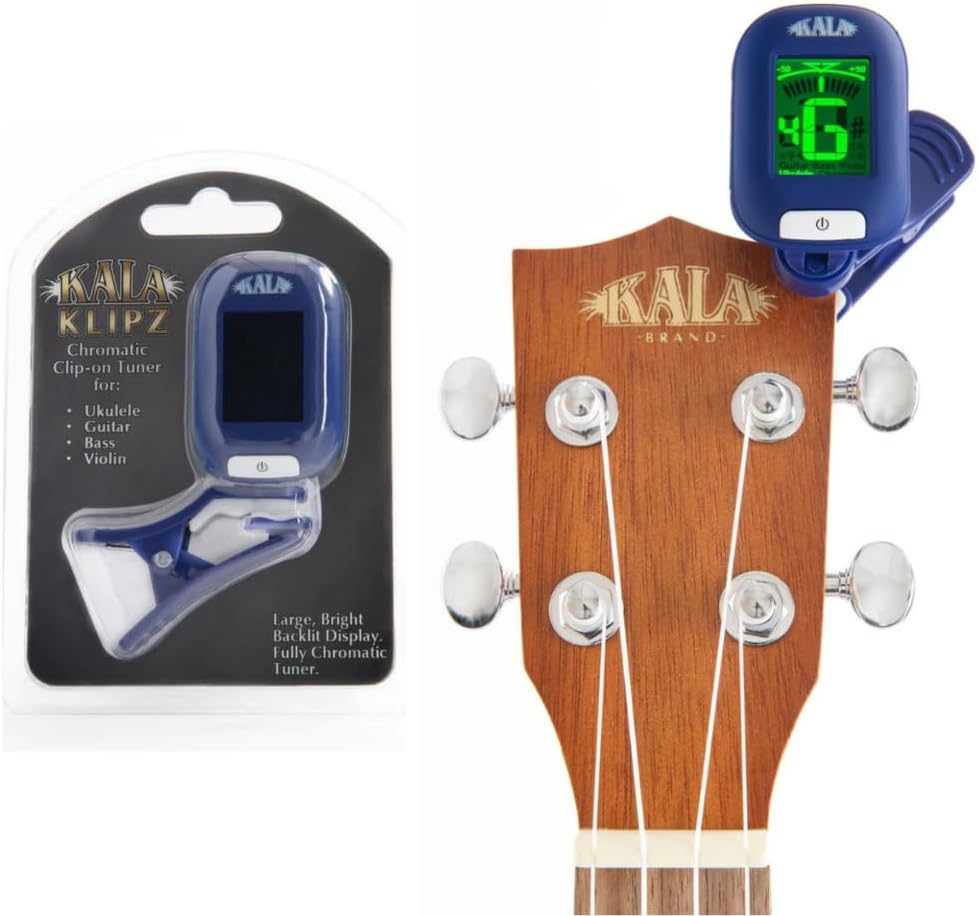 Kala Banjo Concert Ukulele with Bag, Natural Mahogany Bundle with Kala Klipz Tuner in Blue and Liquid Audio Instrument Polishing Cloth - Kala KA-BNJ-MHG-C Model