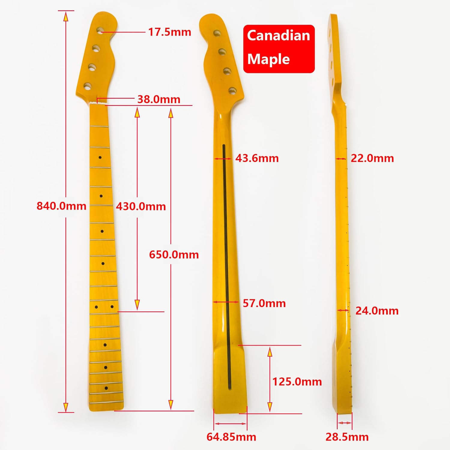20 Frets Canadian Maple Bass Guitar Neck for Fender 4-String Bass, 38mm Nut | Adjustable Truss Rod, Gloss Finish