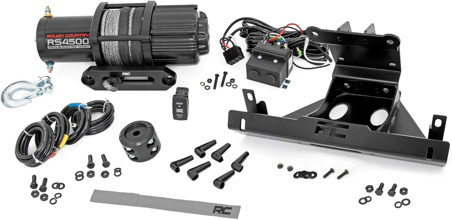 Rough Country 4,500 LB Winch Mount Kit for Can-Am Maverick X3 - Bolt-On Plate with RS4500S UTV Winch & Synthetic Rope