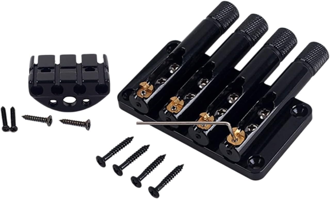 4 String Bass Guitar Bridge Headless Tailpiece with String Locks and Screws for Guitar Bass Electric Guitar Bridge