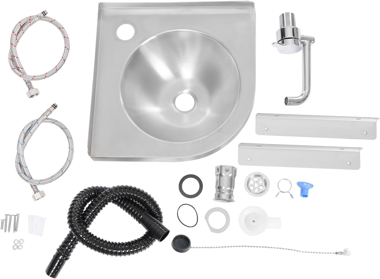 Triangular Stainless Steel Sink,Bathroom Sink Wall Mount Corner Small Sink,Corner Sink Mini Vanity Space Kitchen Sink Basin for Kitchen Bathroom Lavatory, Single Bowl Sink (with Faucet GR-S088)